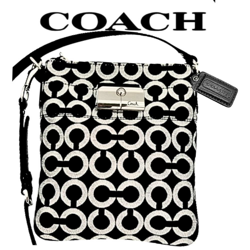 Coach Kristin Signature Logo Graphic Art Black Silver White Crossbody